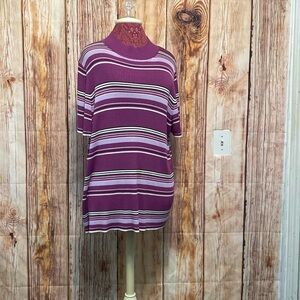 Sag Harbor 3X Vintage Woman Elegant Purple and White Blouse Pullover Top